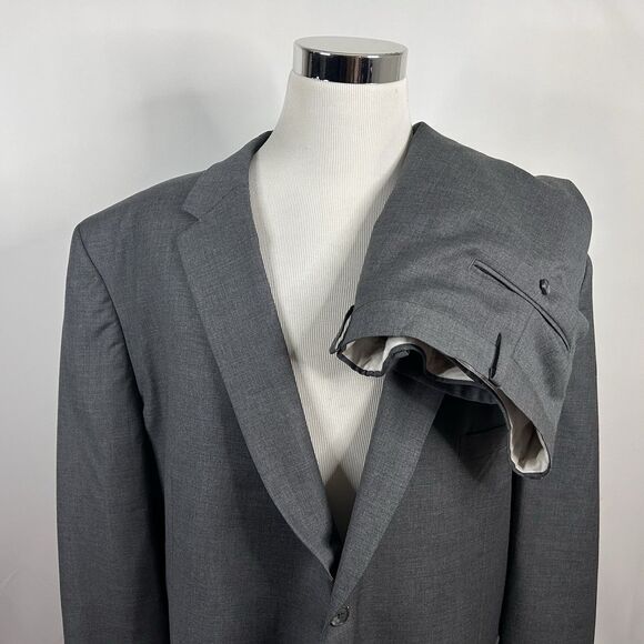 Joseph Abboud 58R Suit 52x29 Flat Front 100% Wool Gray Two Button Double Vented